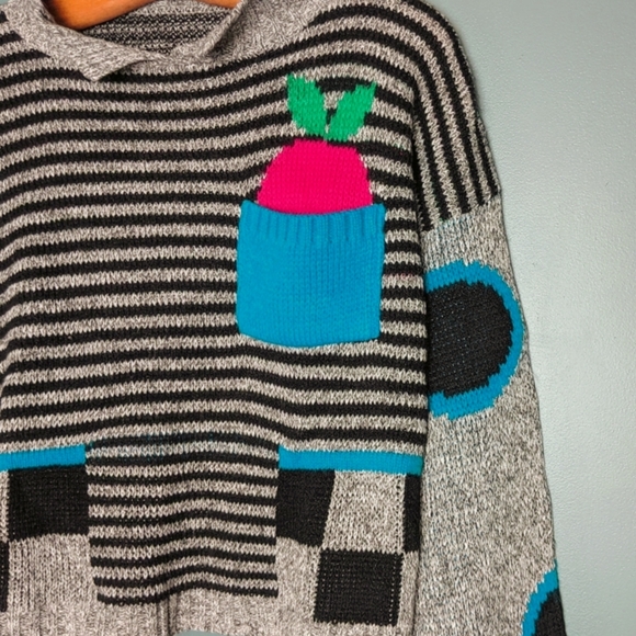 Vintage Sweaters - 🍎Vintage Striped Polka Dot Apple Pocket Sweater